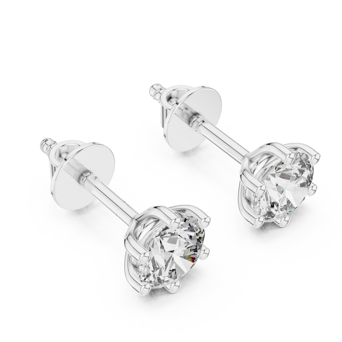  White Gold Six-Prong Tulip Round Studs Angle View