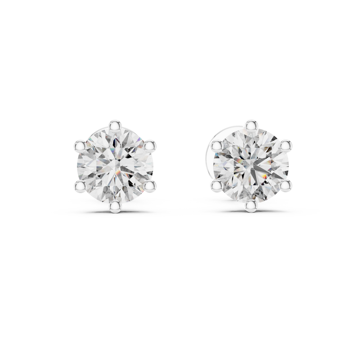  White Gold Six-Prong Tulip Round Studs Detail View