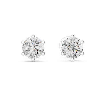 White Gold Six-Prong Tulip Round Studs Detail View