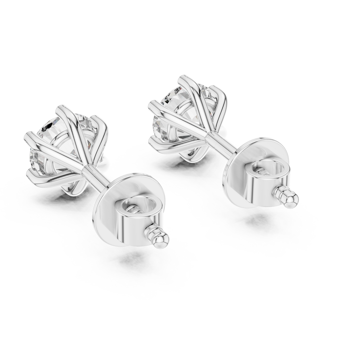  White Gold Six-Prong Tulip Round Studs Side View