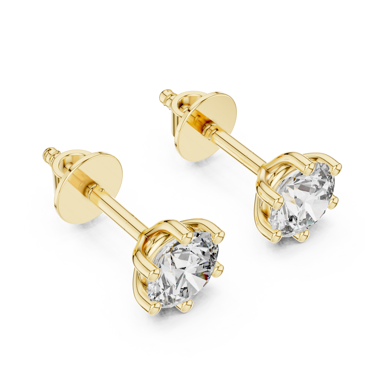  Gold Six-Prong Tulip Round Studs Angle View