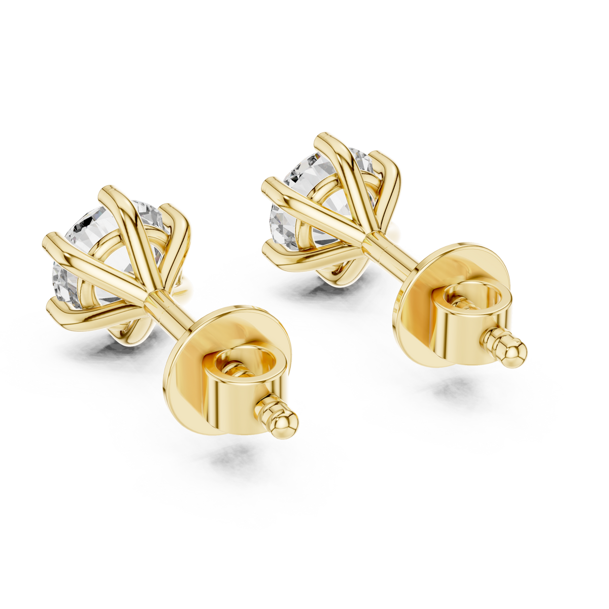  Gold Six-Prong Tulip Round Studs Side View