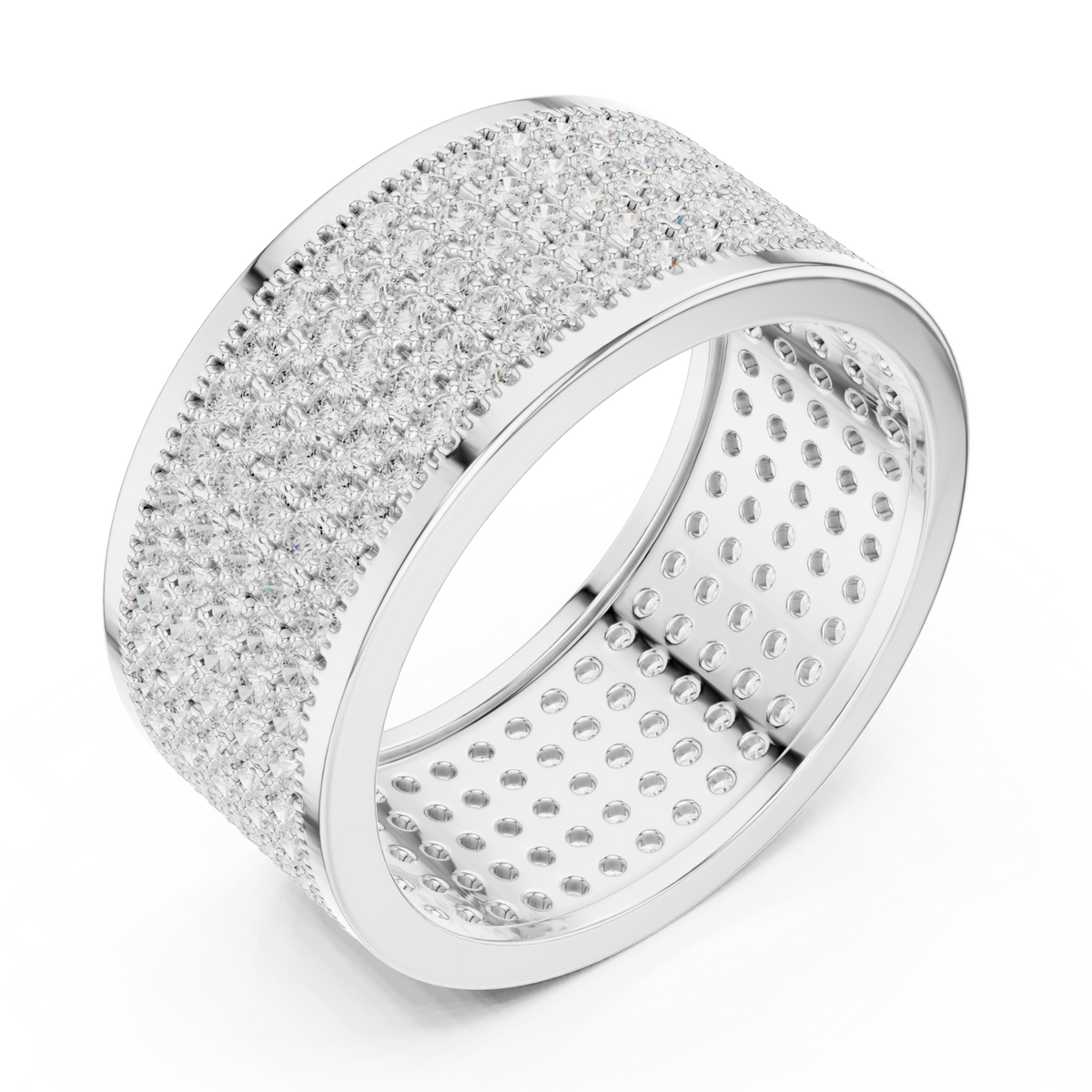  White Gold Six-Row Pave Cigar Band for Him Front View