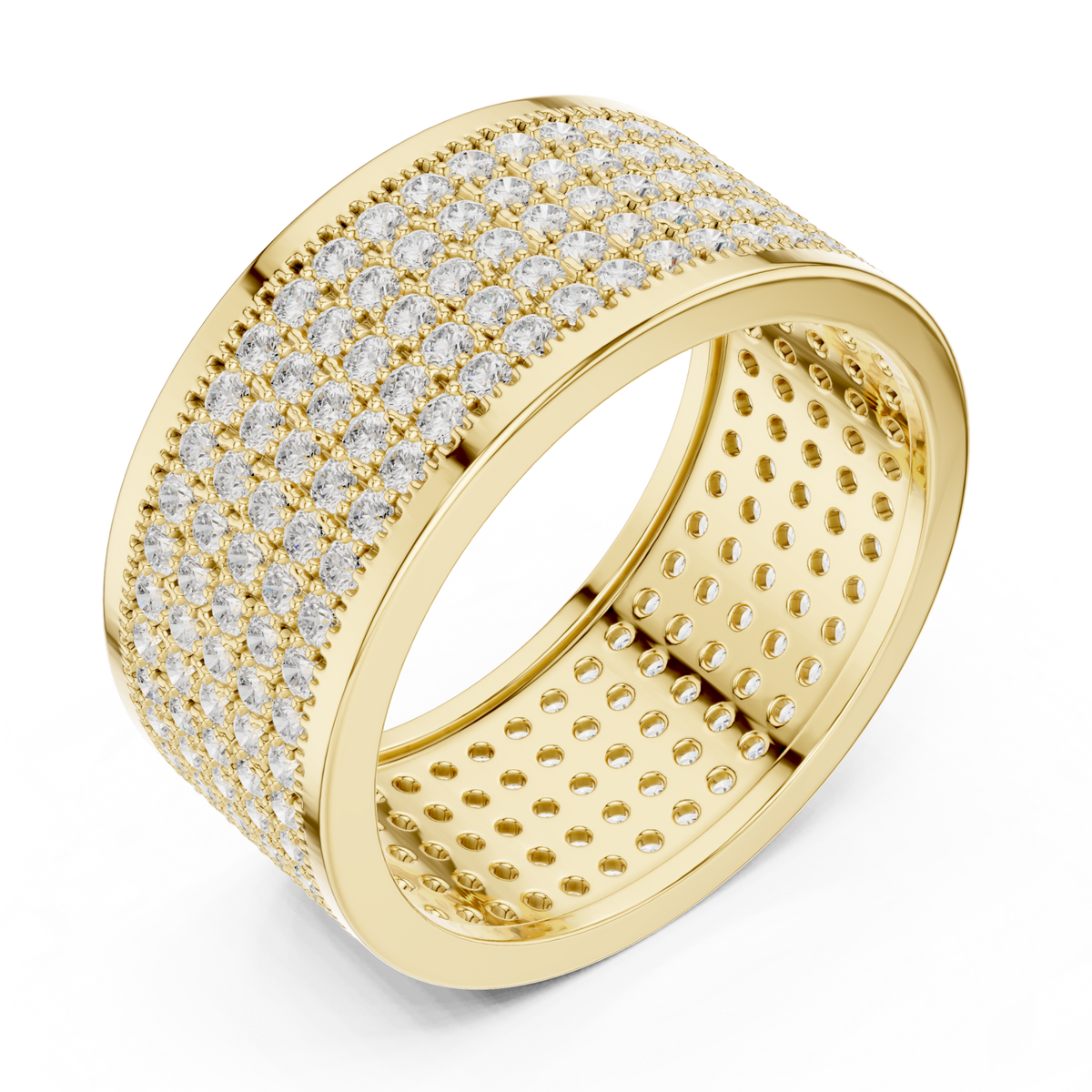 Gold Six-Row Pave Cigar Band for Him Front View