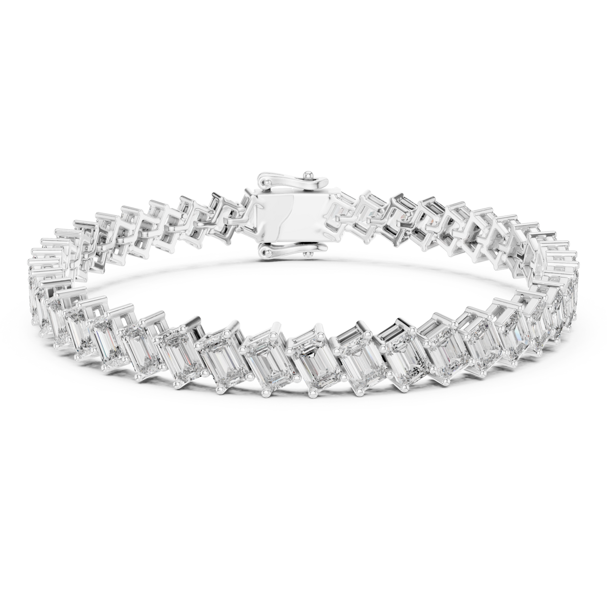 White Gold Slanted Emerald Tennis Bracelet Detail View