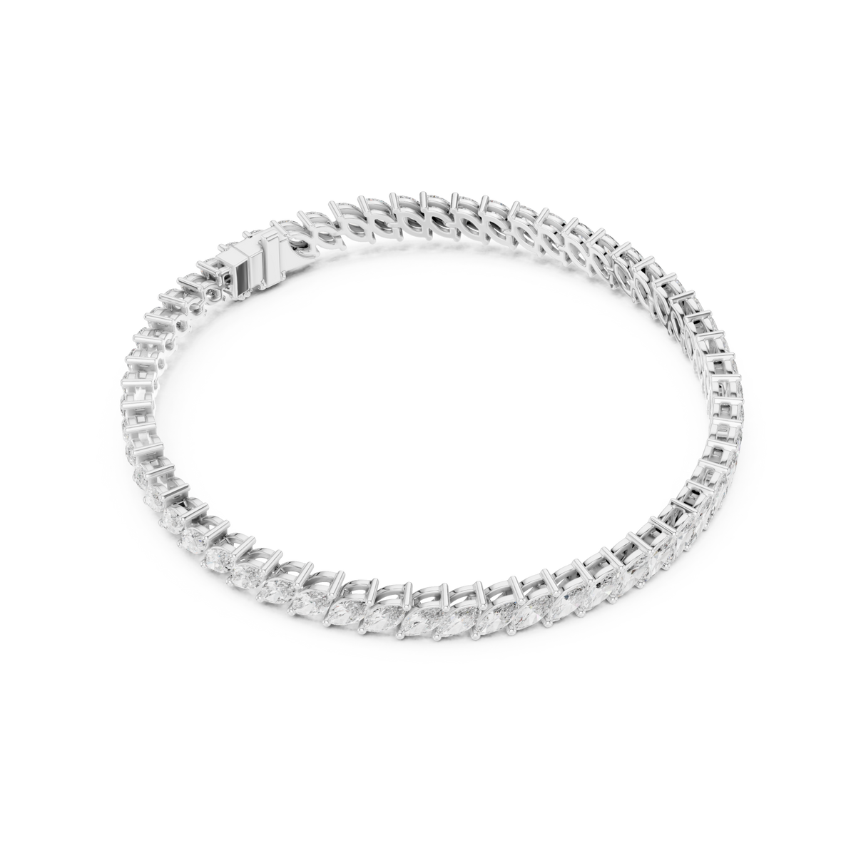  White Gold Slanted Marquise Tennis Bracelet Side View