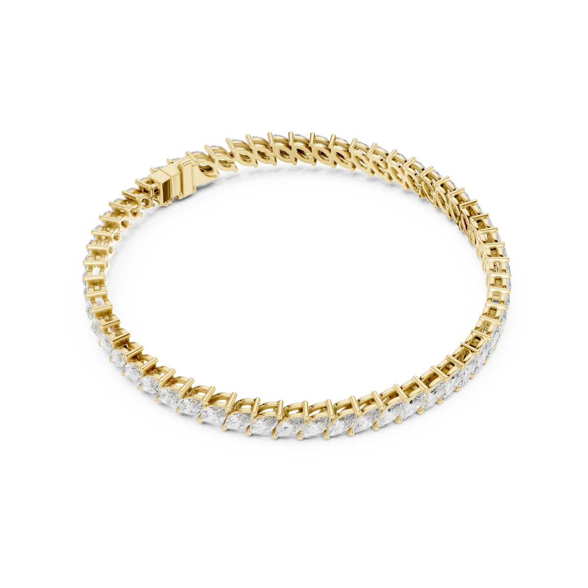  Gold Slanted Marquise Tennis Bracelet Side View
