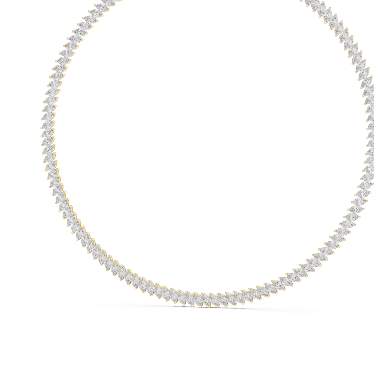 Slanted marquise tennis necklace yellow gold angle view