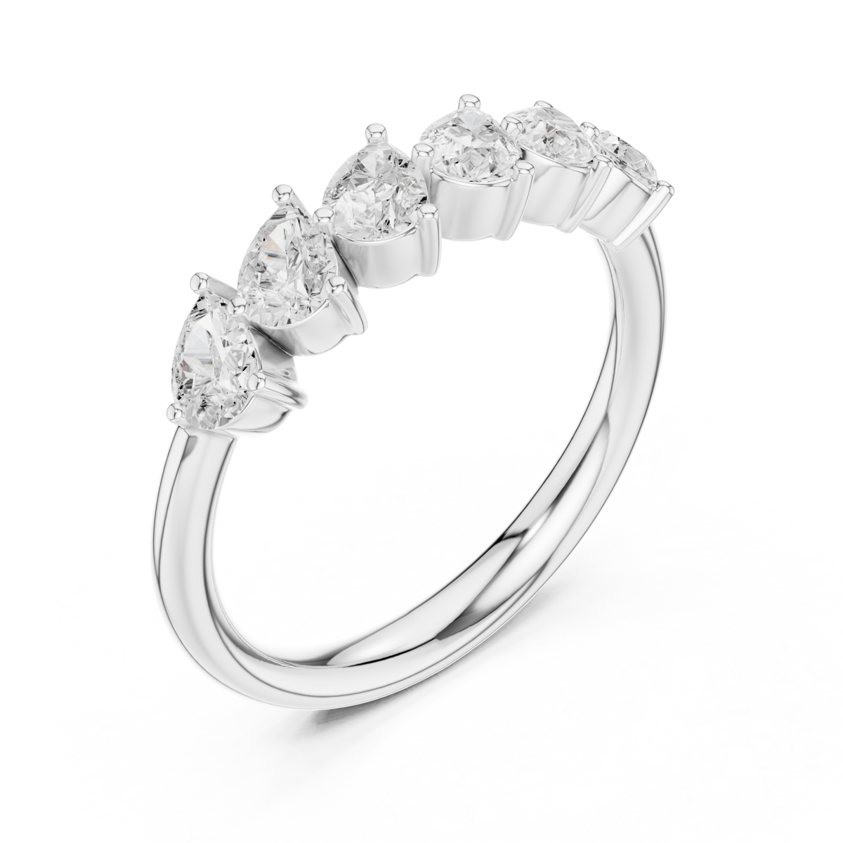 Slanted pear half eternity band white gold front view