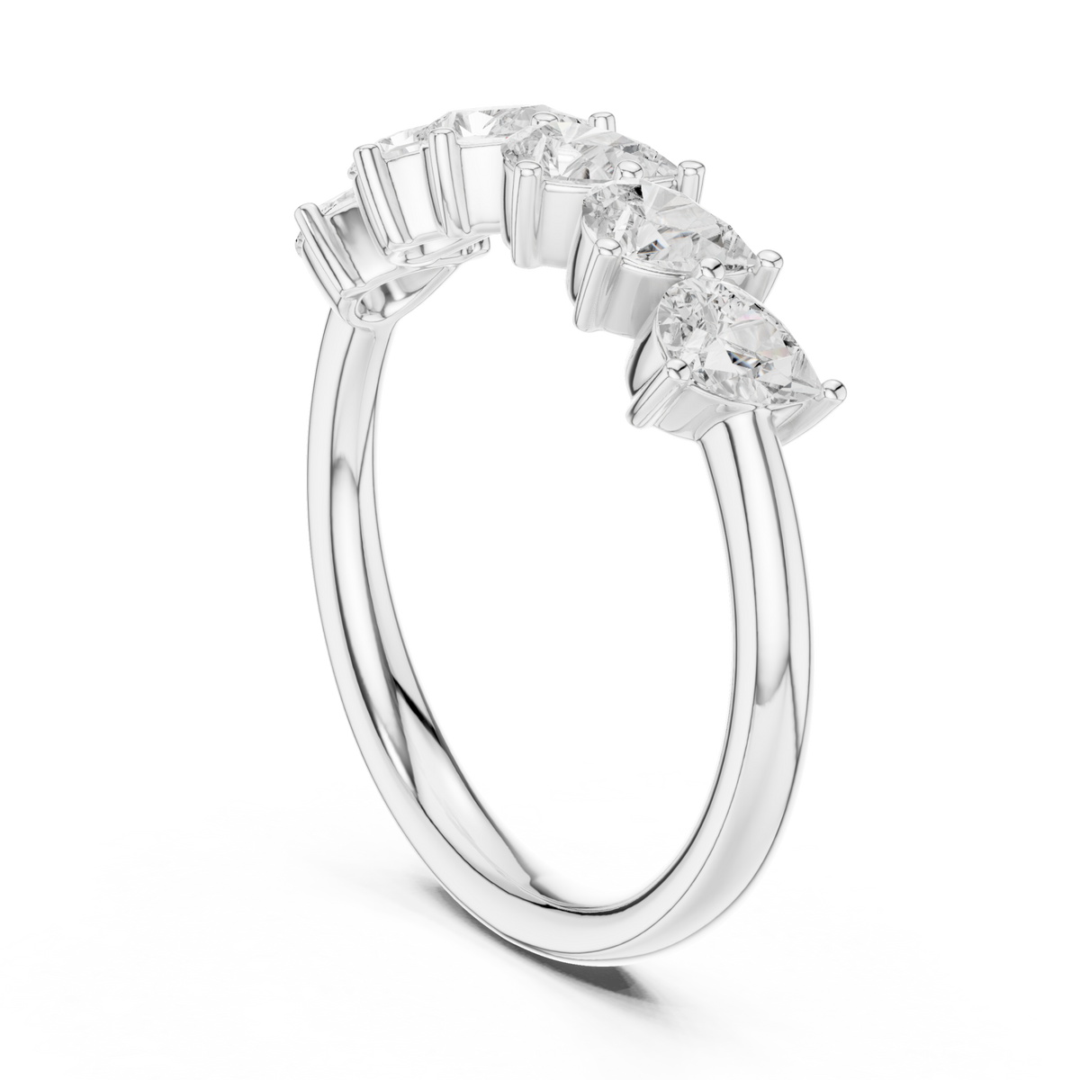 Slanted pear half eternity band white gold side view