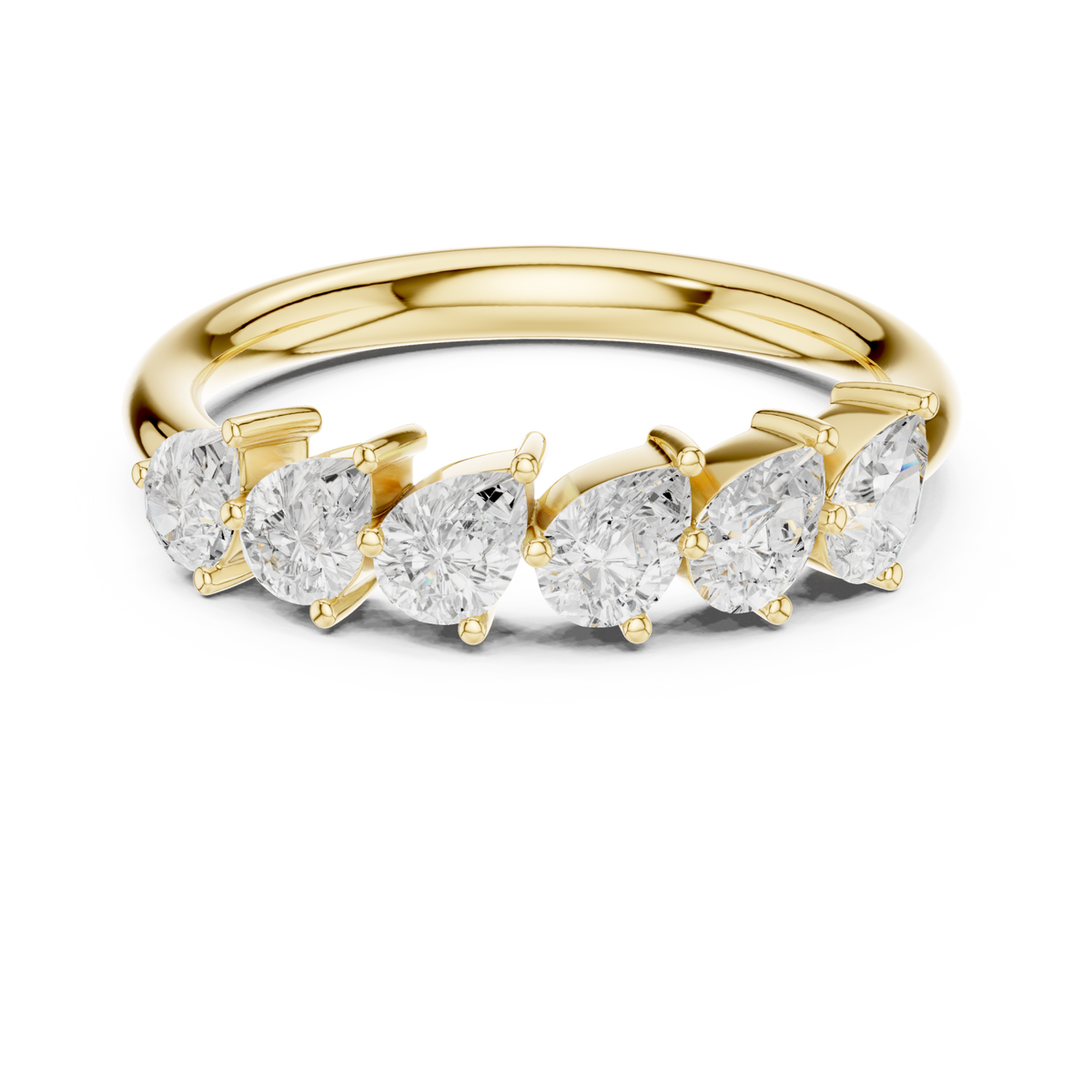 Slanted pear half eternity band yellow gold detail view