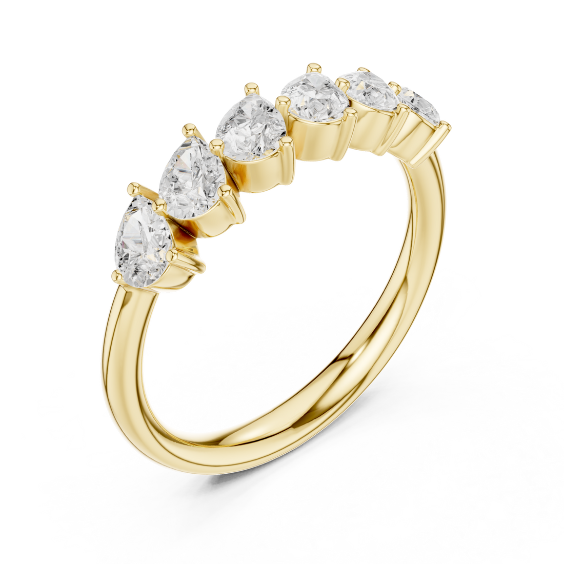 Slanted pear half eternity band yellow gold front view