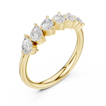 Slanted pear half eternity band yellow gold front view