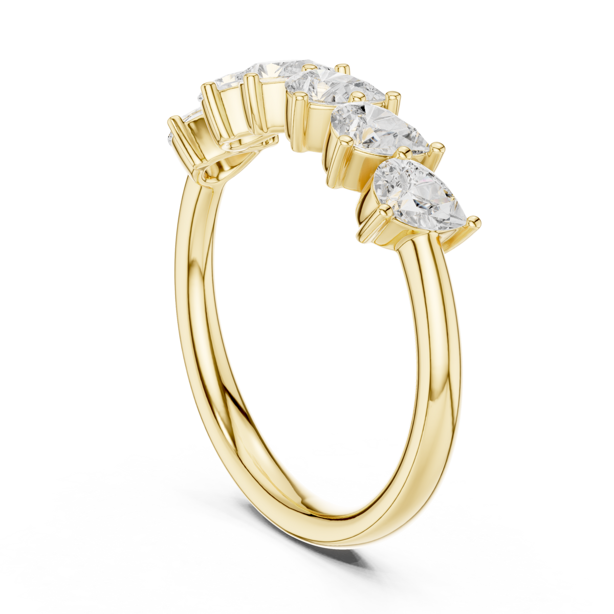 Slanted pear half eternity band yellow gold side view