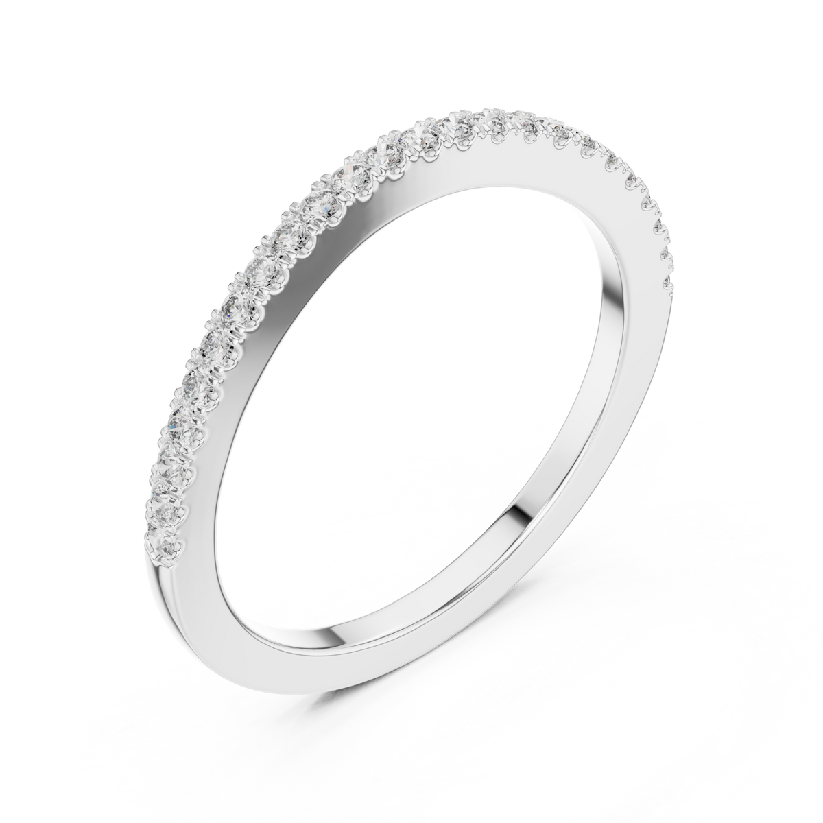 Slim french pave half band white gold front view