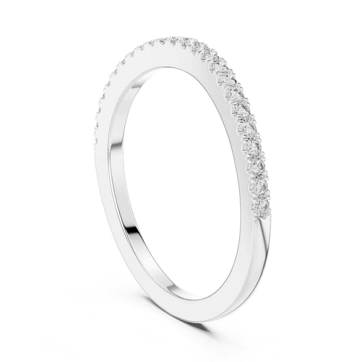 Slim french pave half band white gold side view