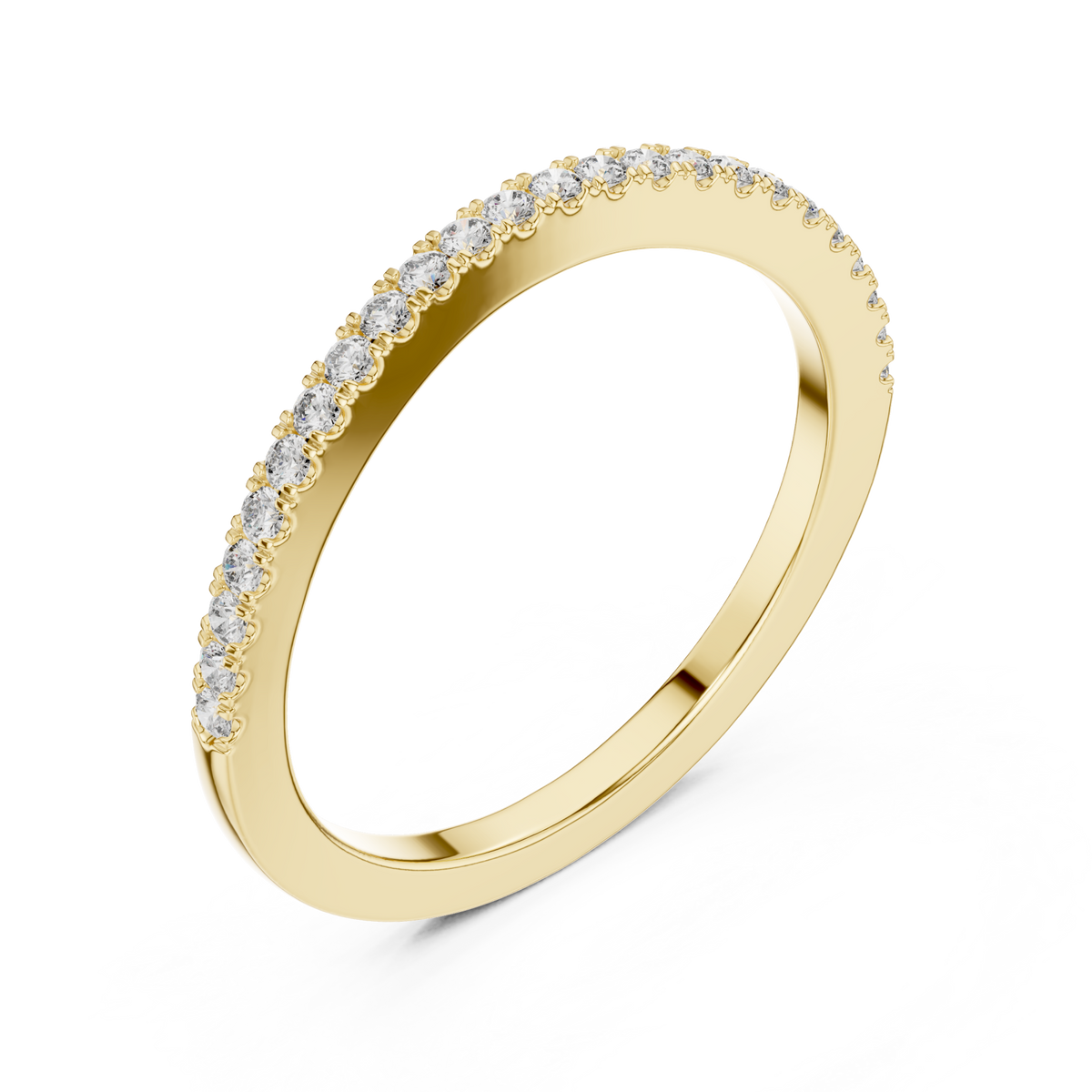 Slim french pave half band yellow gold front view