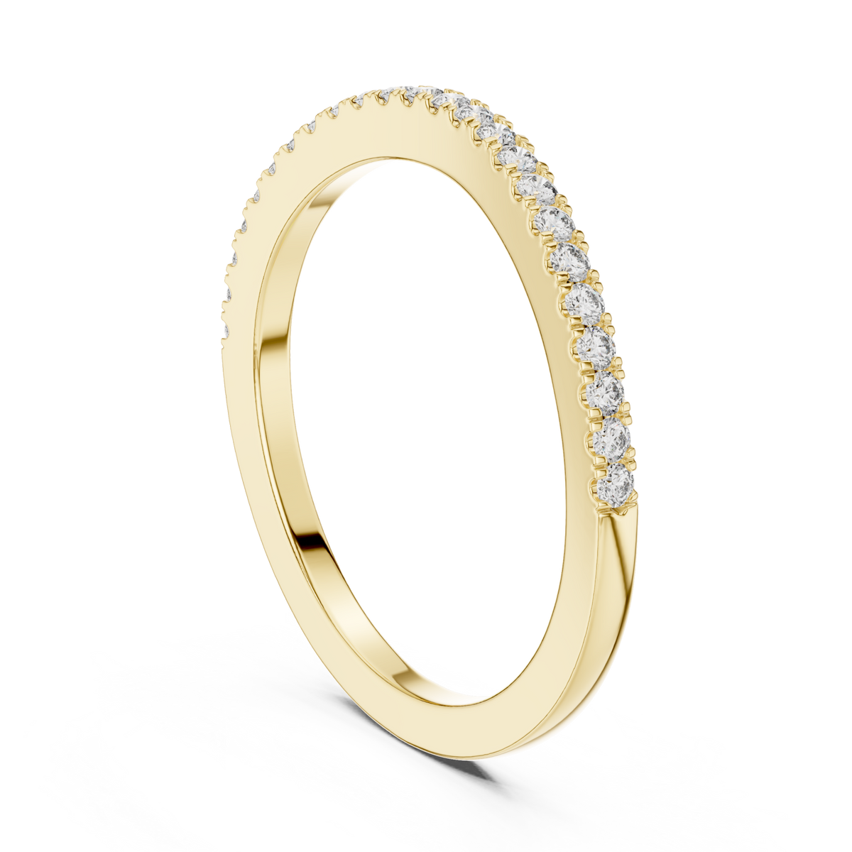 Slim french pave half band yellow gold side view