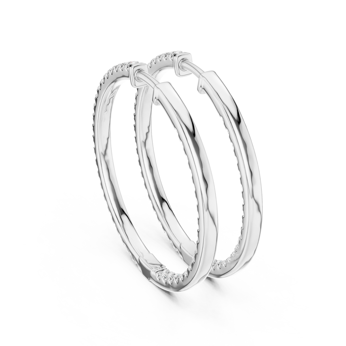  White Gold Slim Inside-Out Pave Hoops Angle View