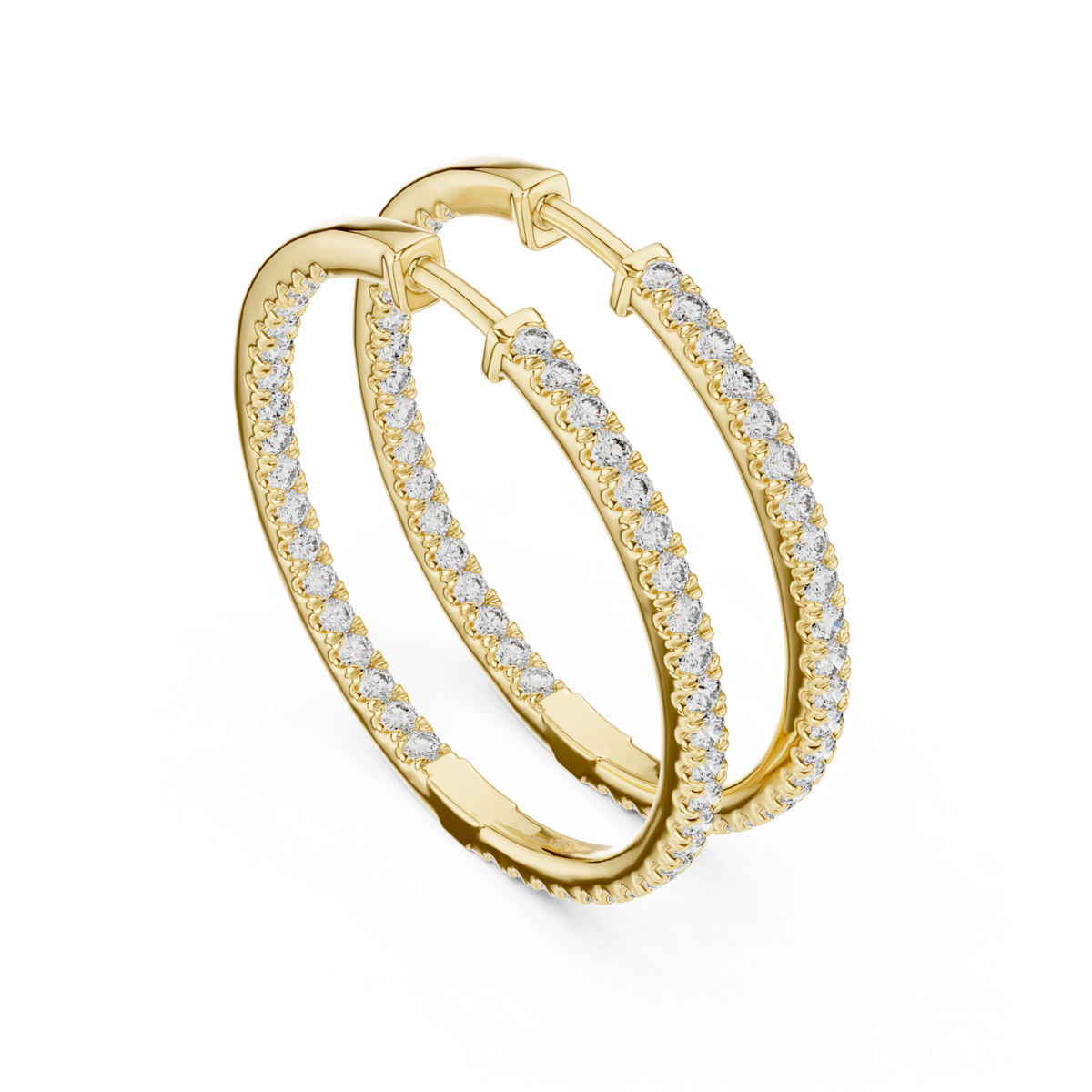 Gold Slim Inside-Out Pave Hoops Front View