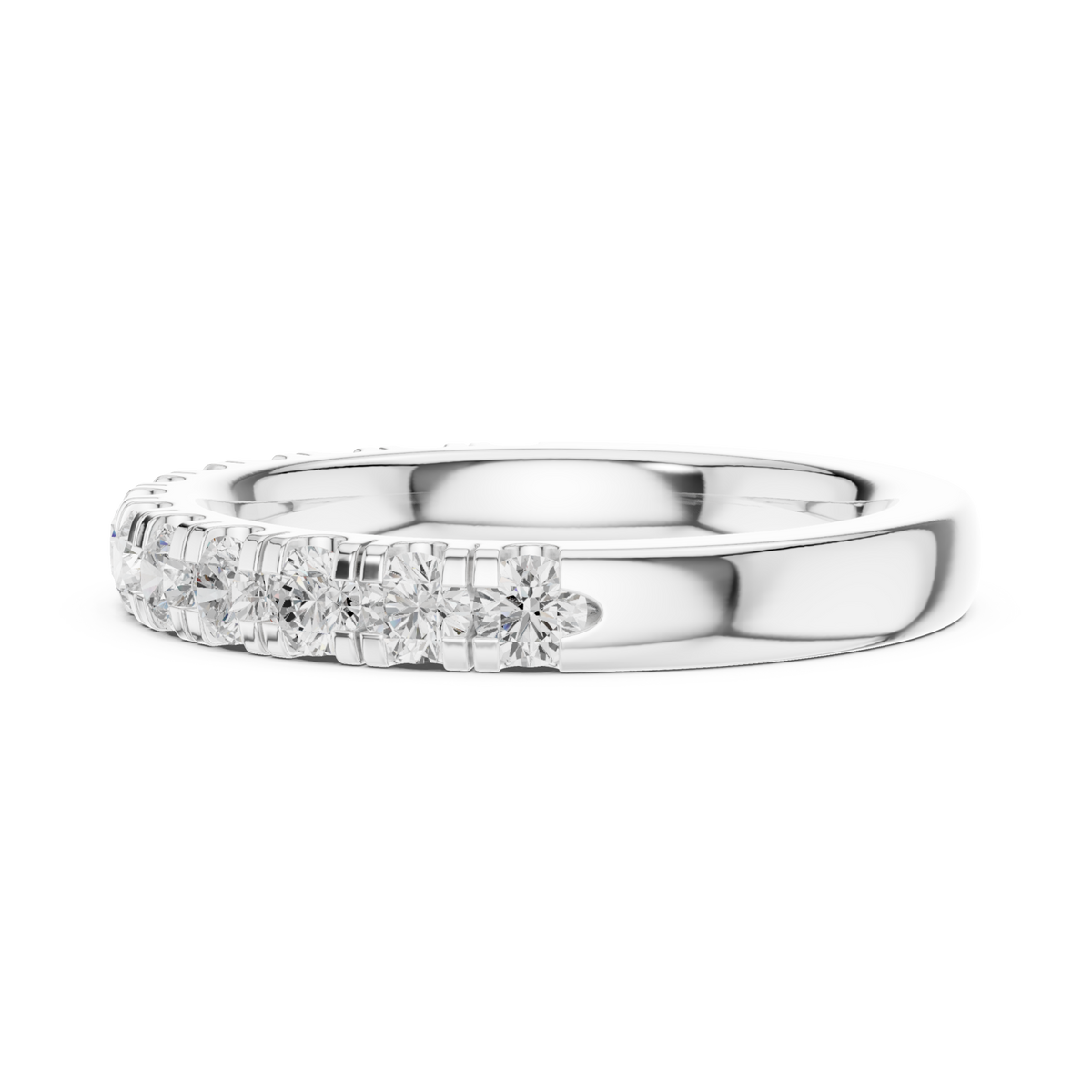 Small french pave half eternity band white gold angle view