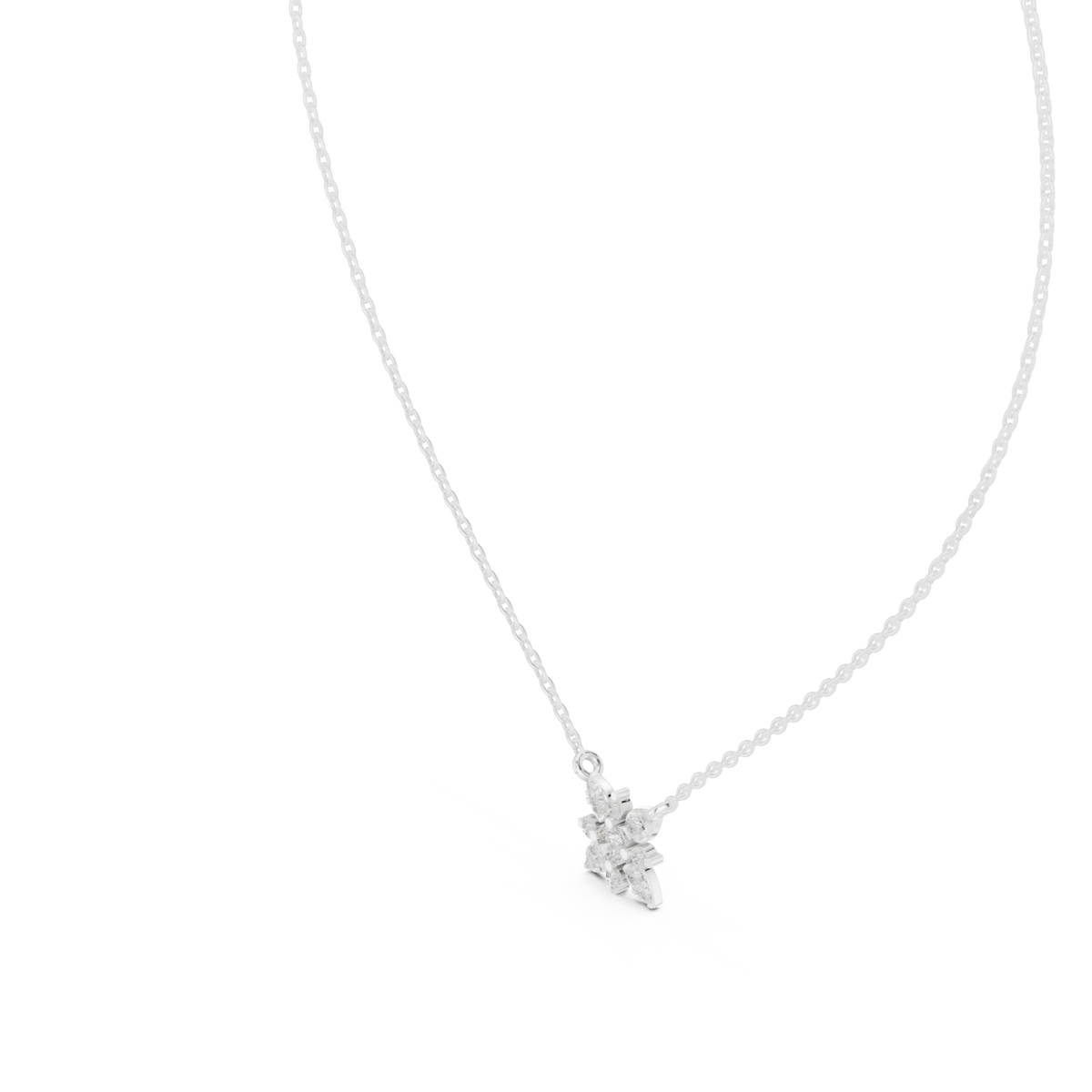 Snowflake cluster pendant white gold angle view