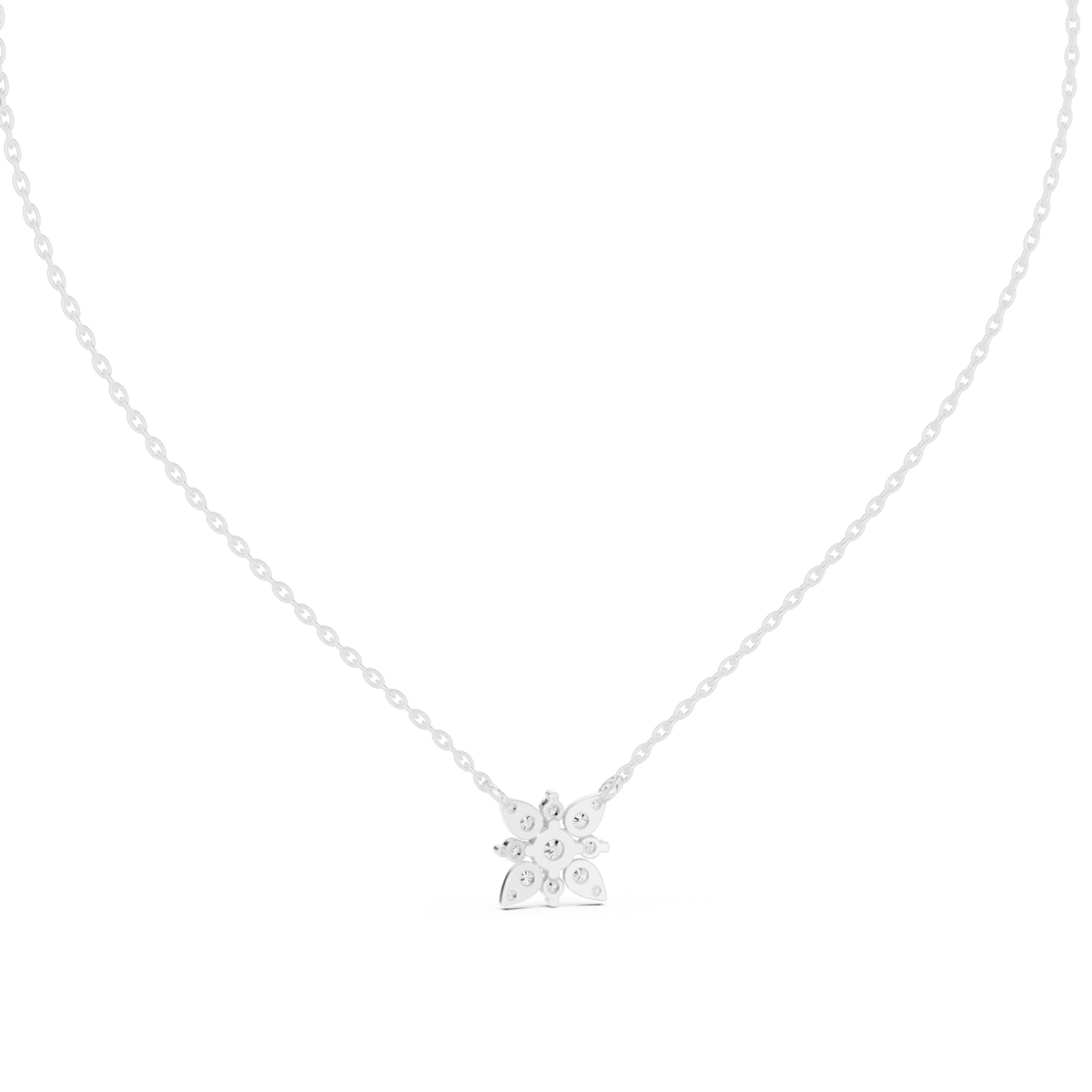 Snowflake cluster pendant white gold detail view