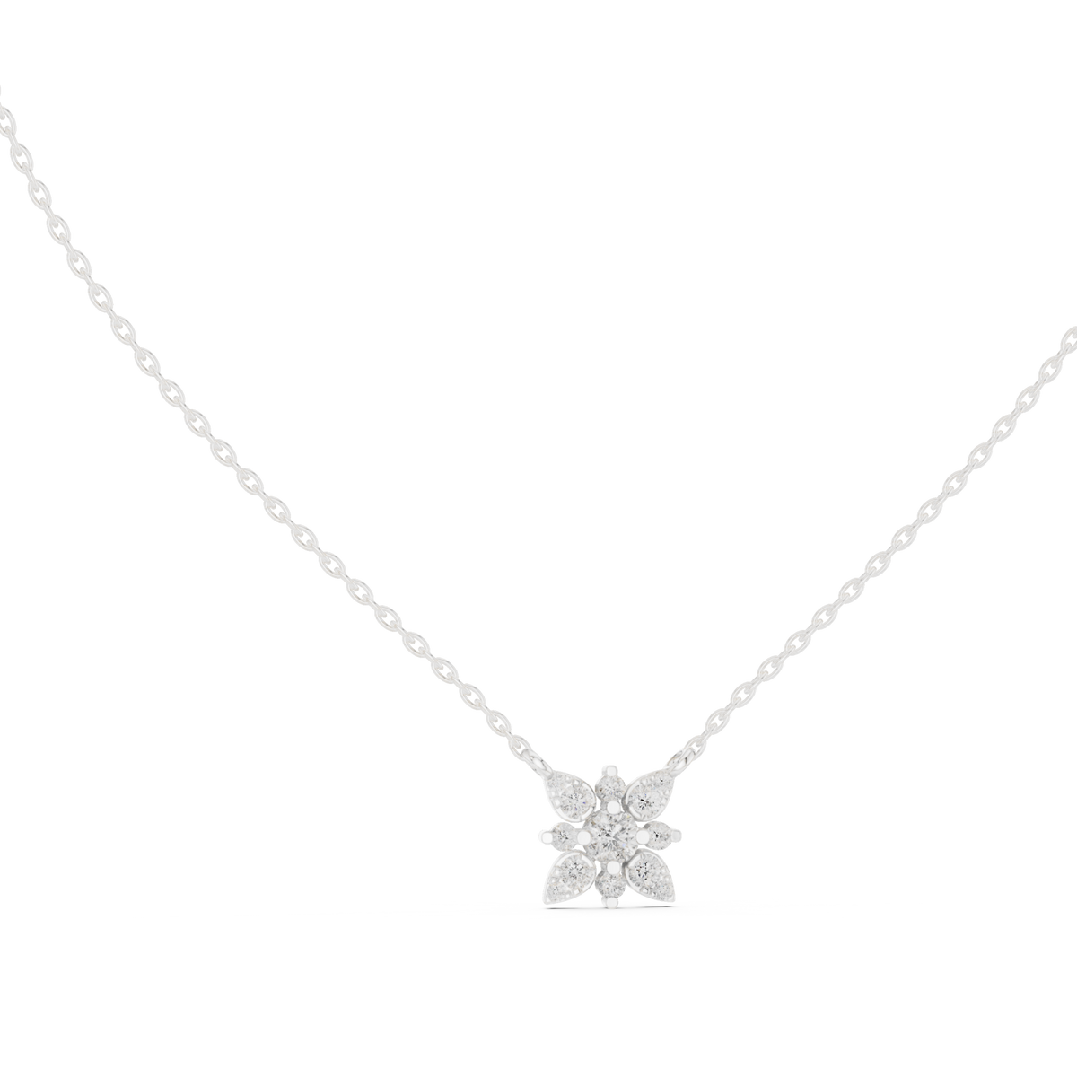 Snowflake cluster pendant white gold front view