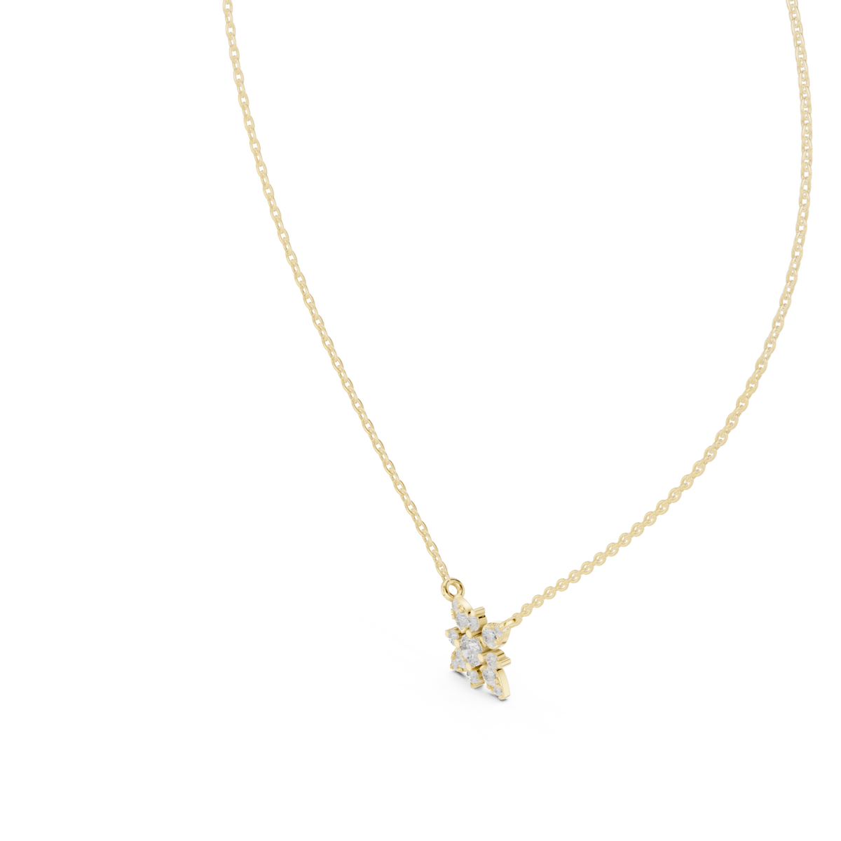 Snowflake cluster pendant yellow gold angle view