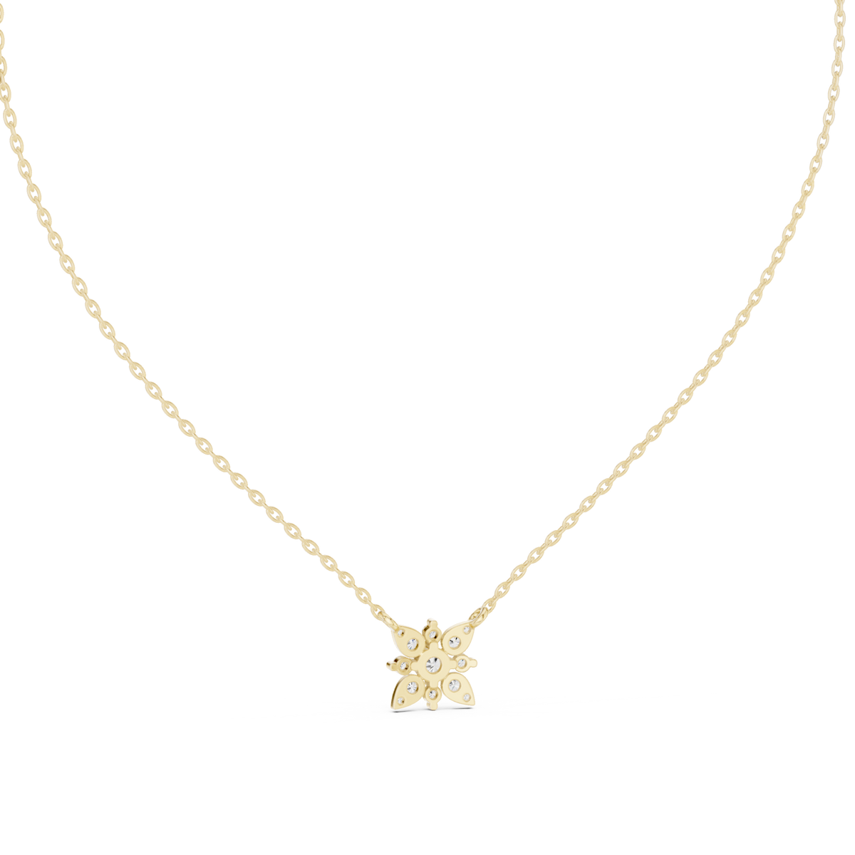Snowflake cluster pendant yellow gold detail view