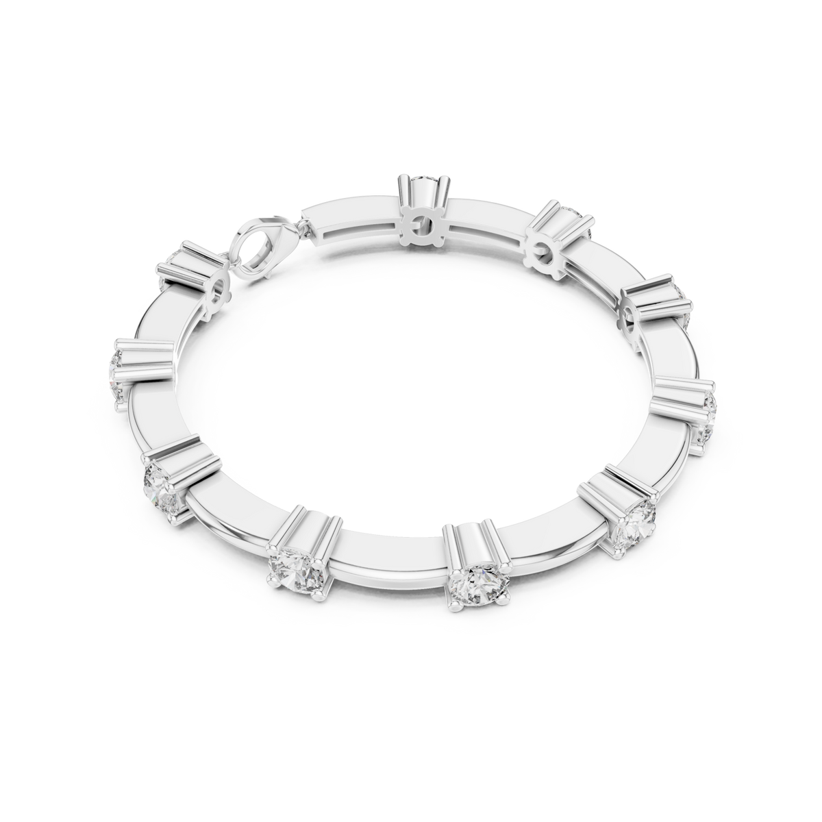  White Gold Spaced Round Station Bracelet Side View