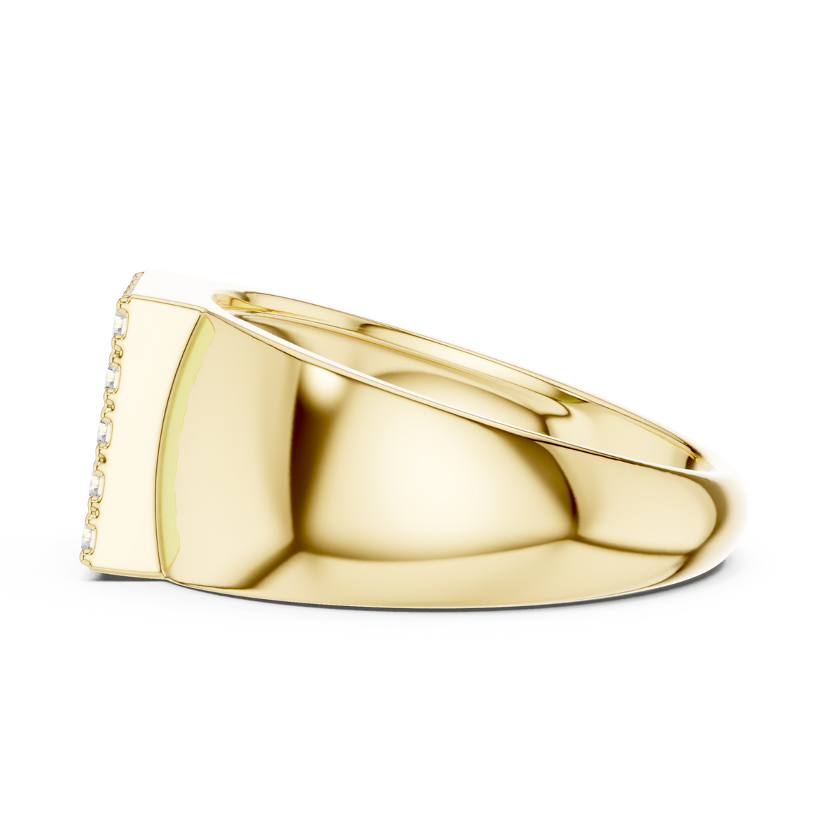  Gold Square Grid Diamond Signet Ring for Him Angle View