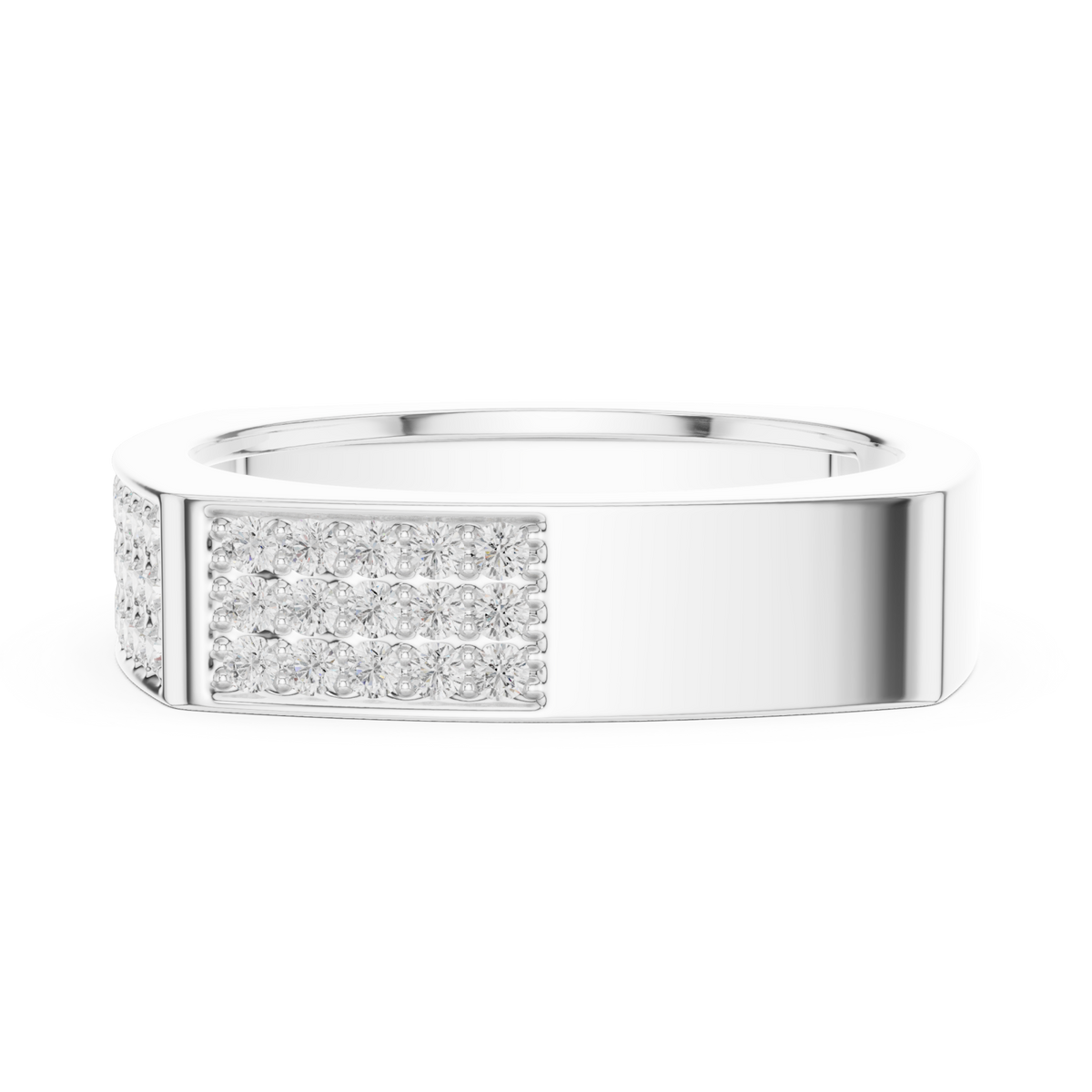  White Gold Square Pave Panel Ring for Him Angle View