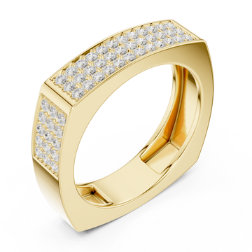 Gold Square Pave Panel Ring for Him Front View