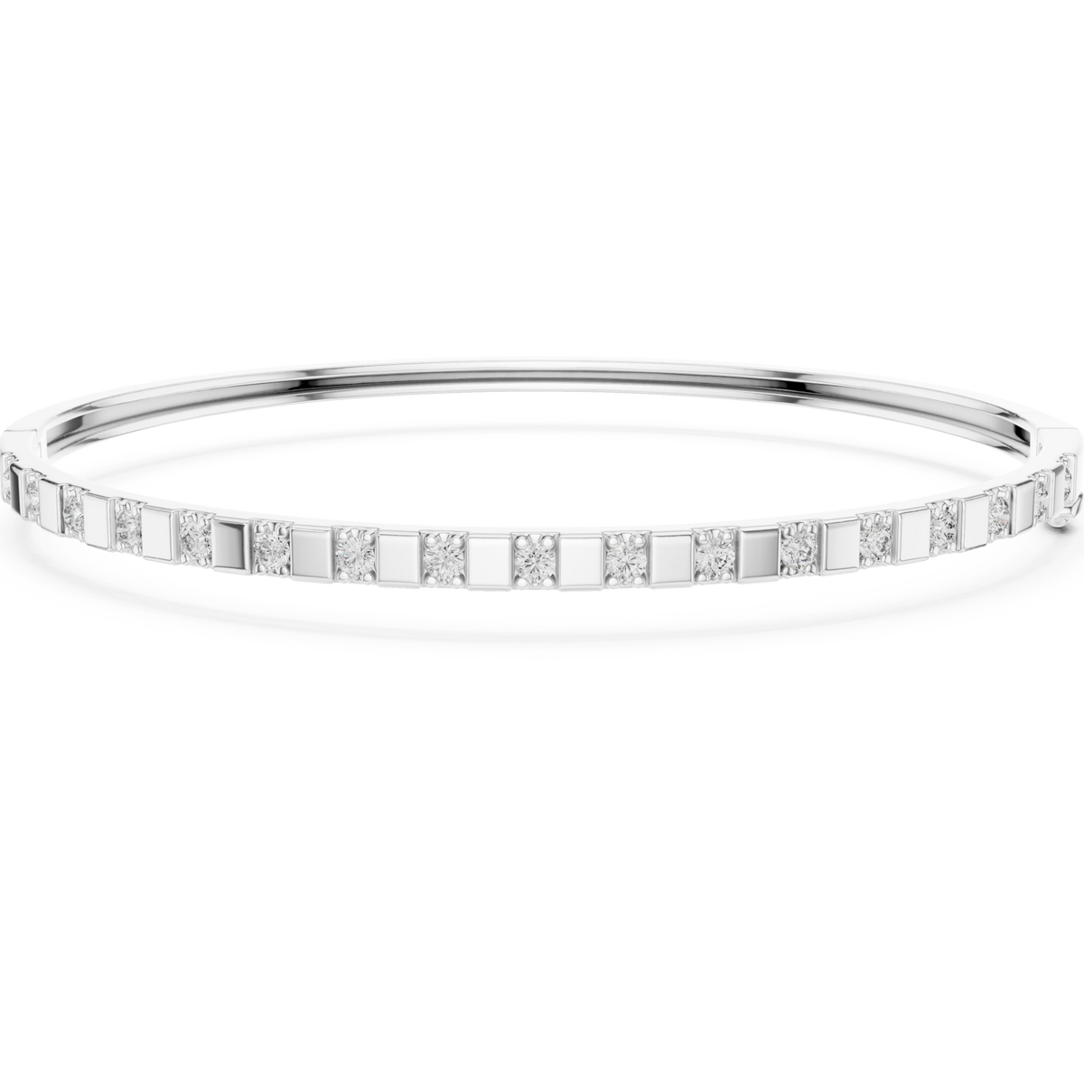  White Gold Square Station Round Bangle Detail View
