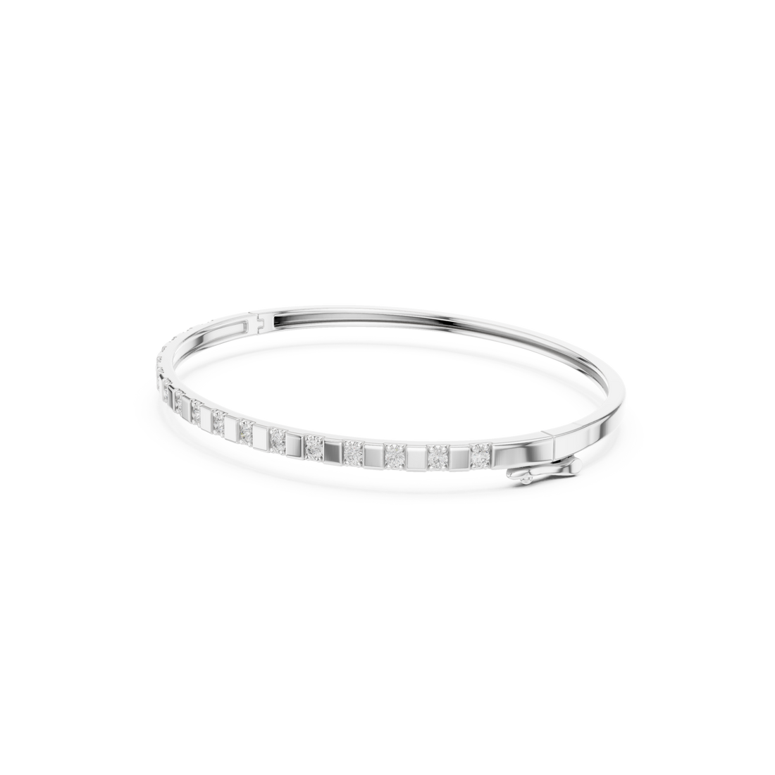  White Gold Square Station Round Bangle Front View