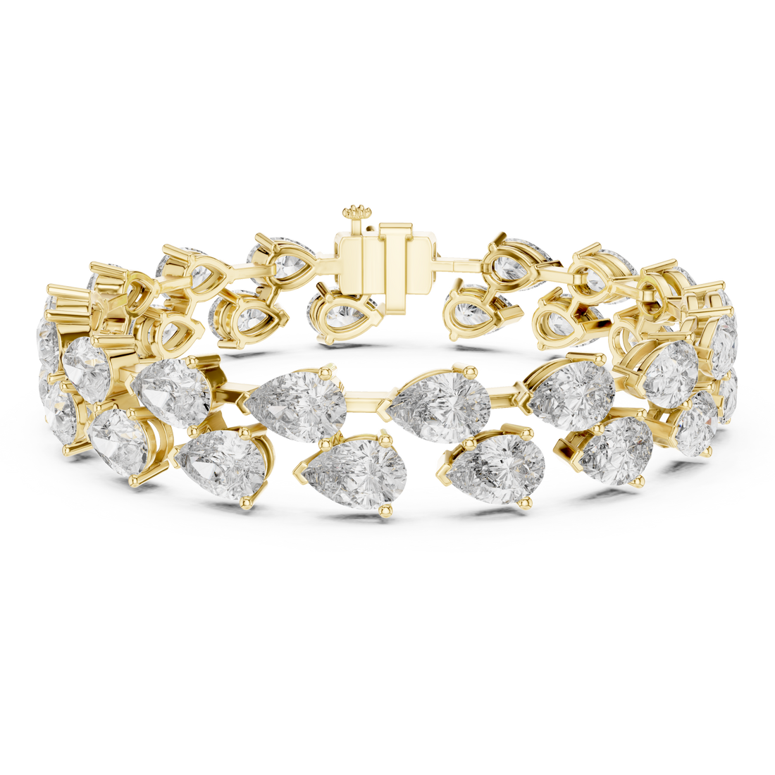 Gold Staggered Pear Tennis Bracelet Front View