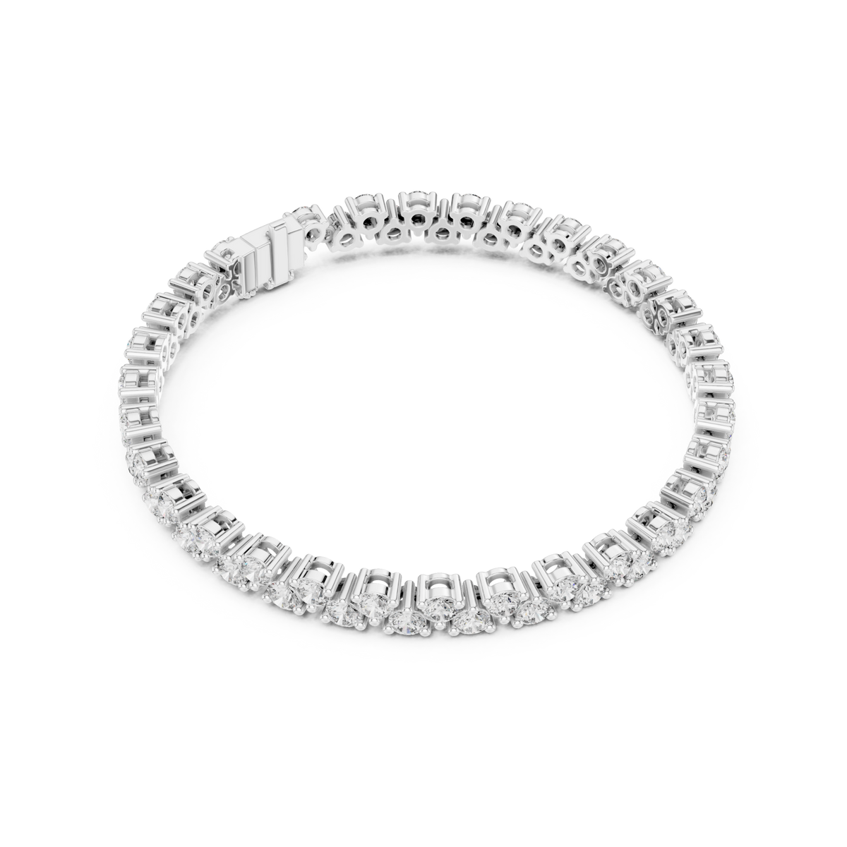  White Gold Staggered Round Tennis Bracelet Side View
