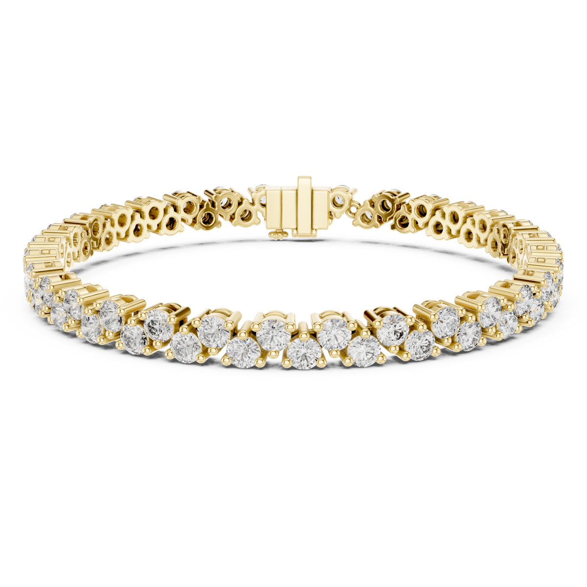  Gold Staggered Round Tennis Bracelet Detail View