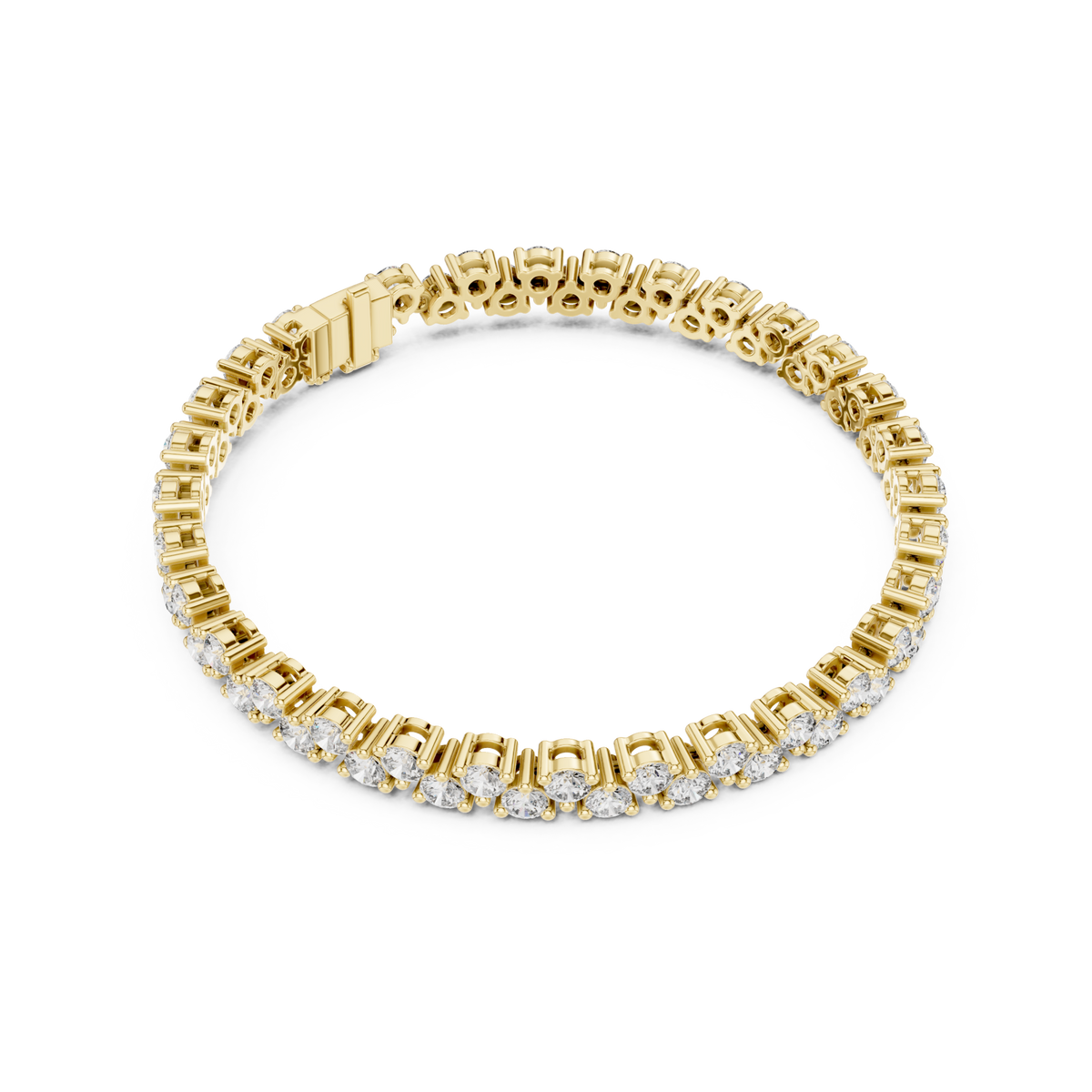  Gold Staggered Round Tennis Bracelet Side View