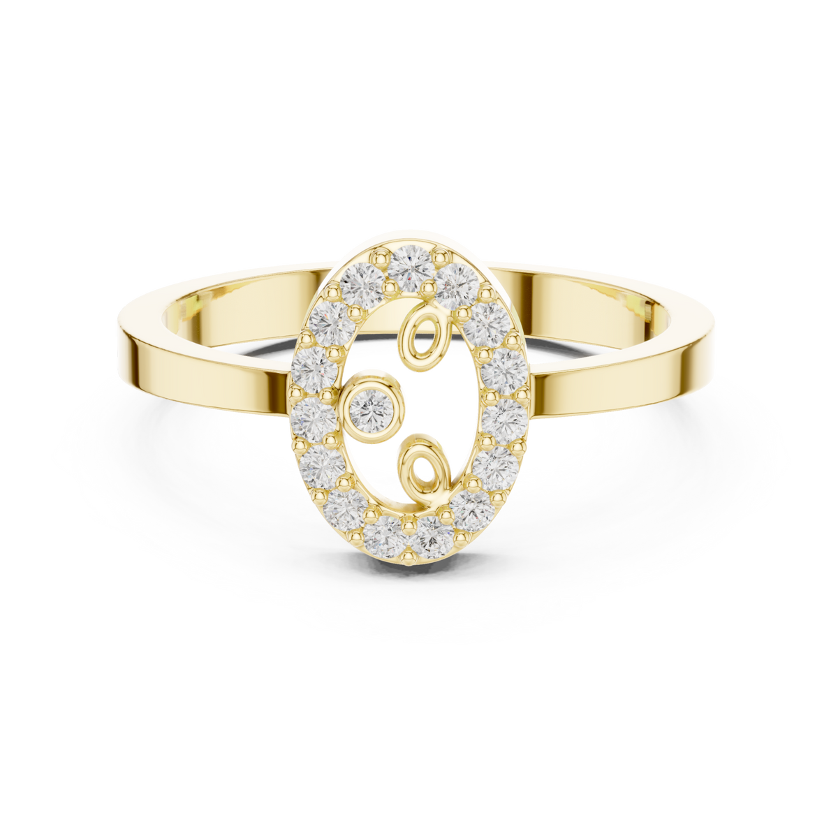 Swirl medallion bezel dot ring yellow gold detail view