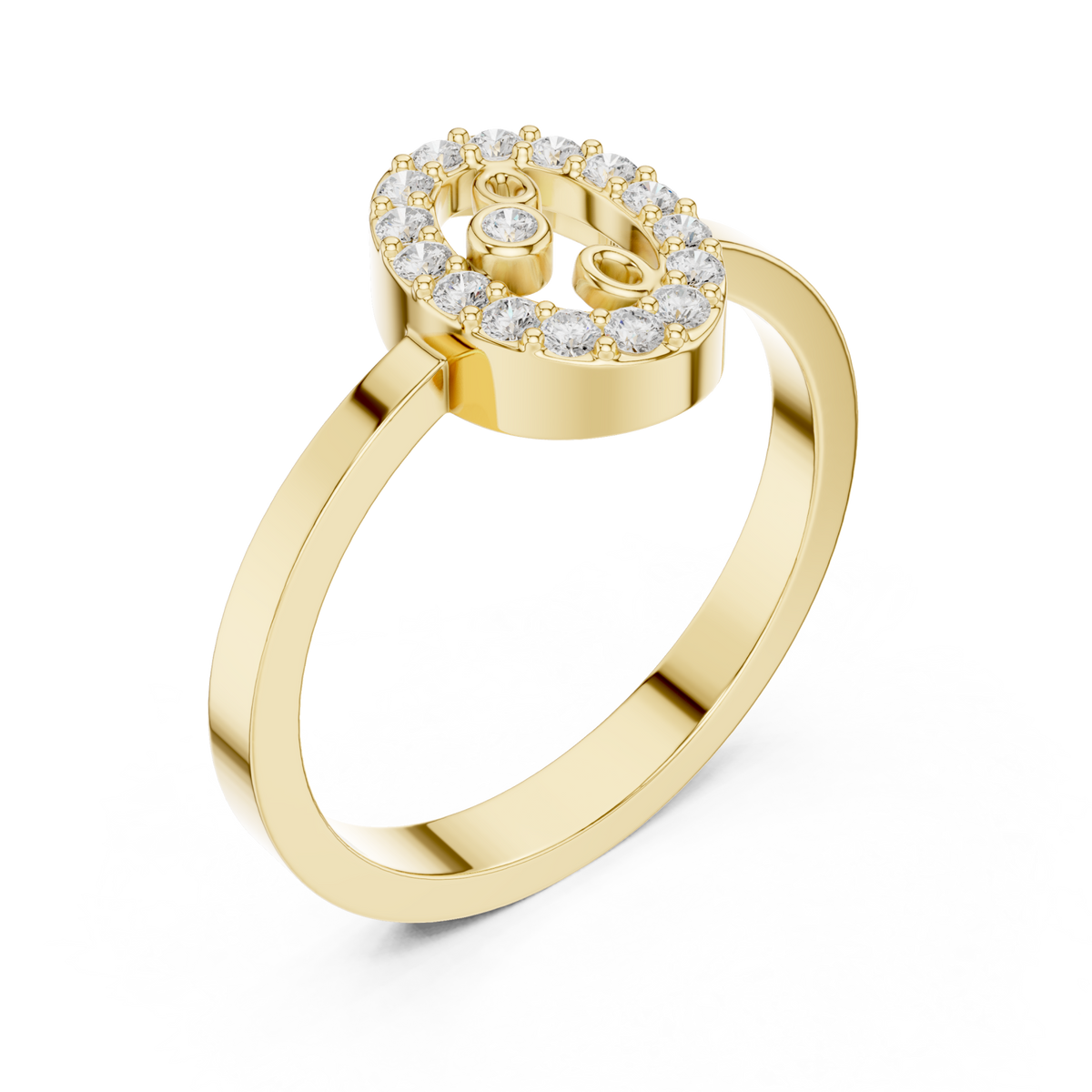 Swirl medallion bezel dot ring yellow gold front view