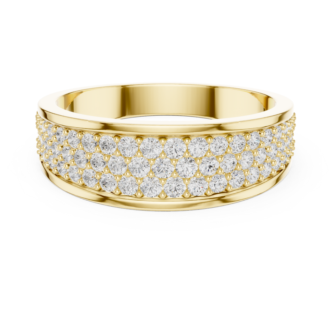 Gold Three-Row Pave Band for Him Front View