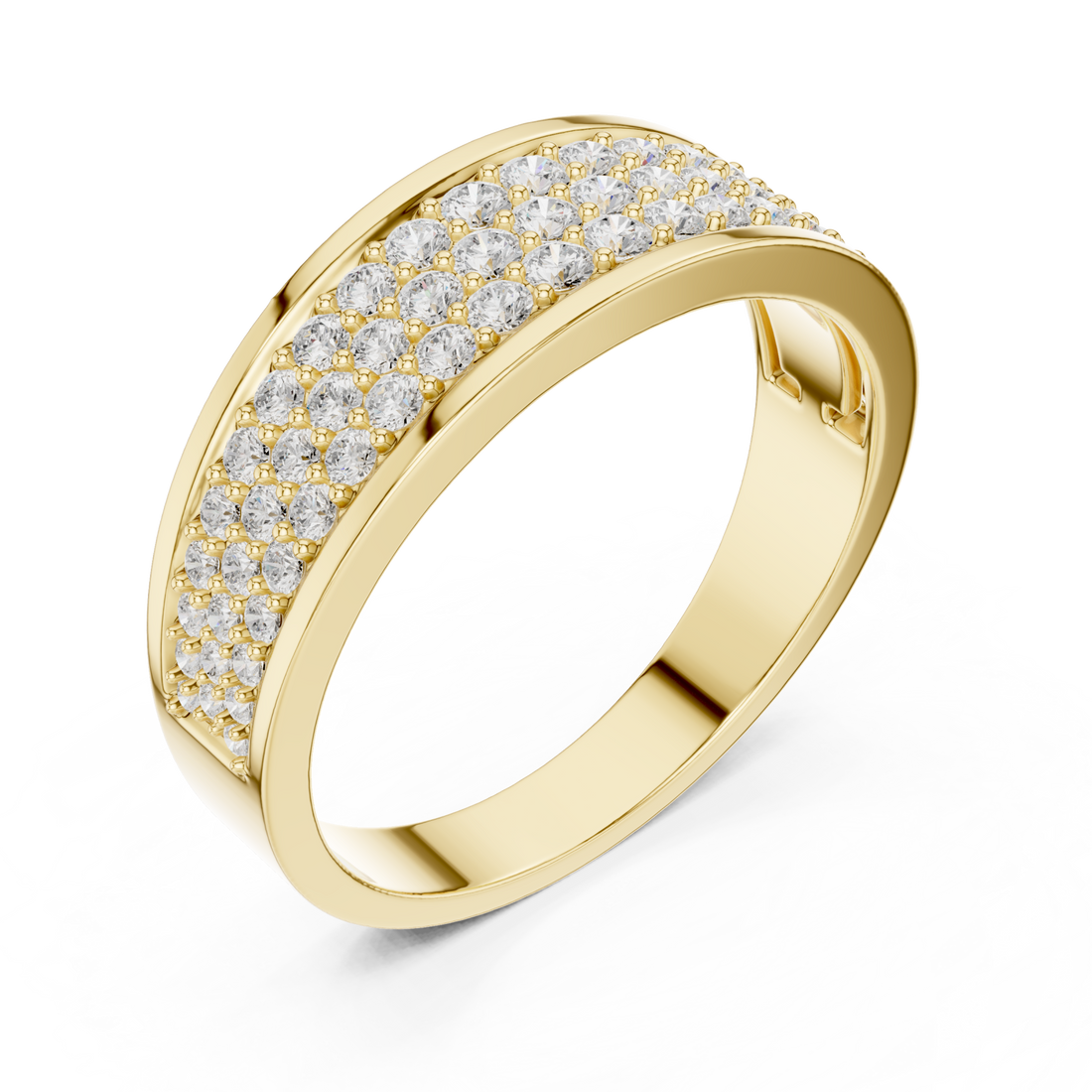 Gold Three-Row Pave Band for Him Front View