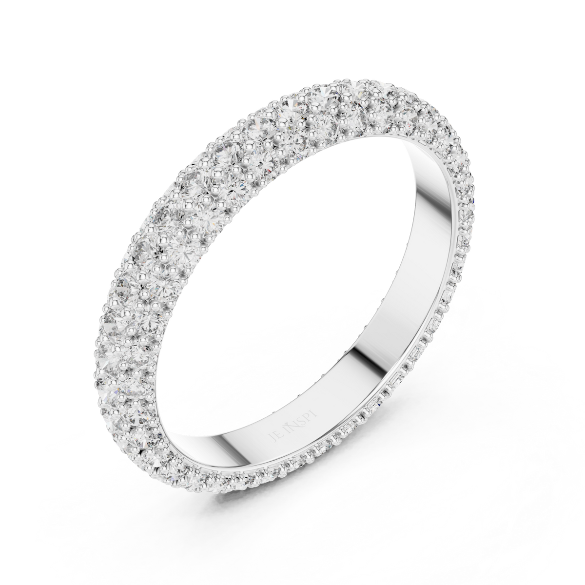  White Gold Wide Three-Row Pave Dome Eternity Band Right View