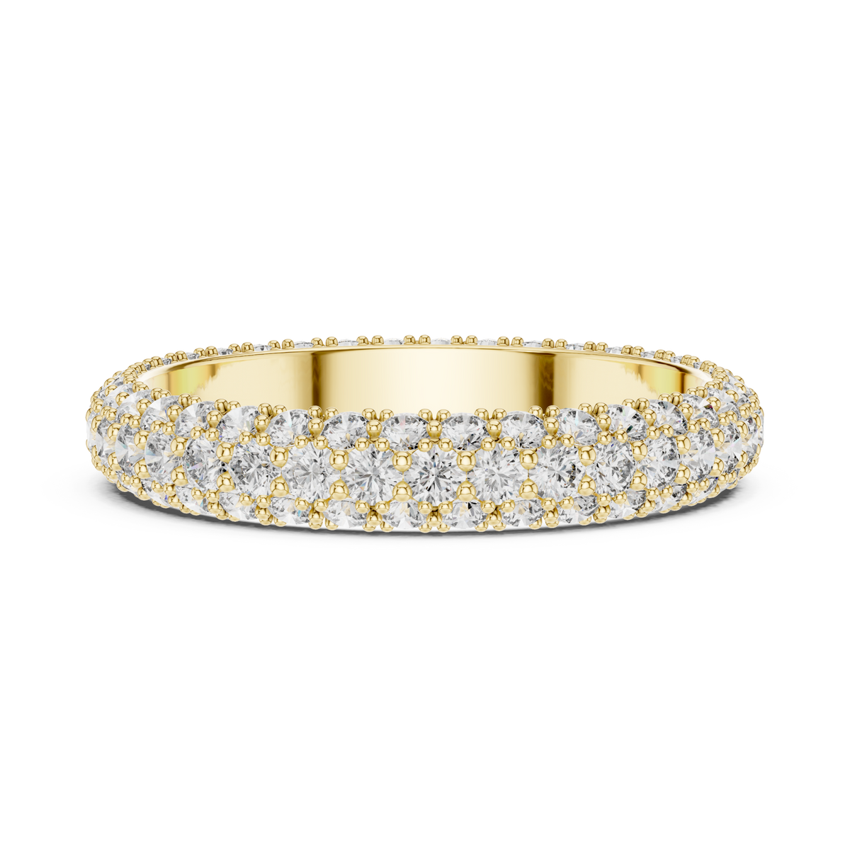  Gold Wide Three-Row Pave Dome Eternity Band Front View