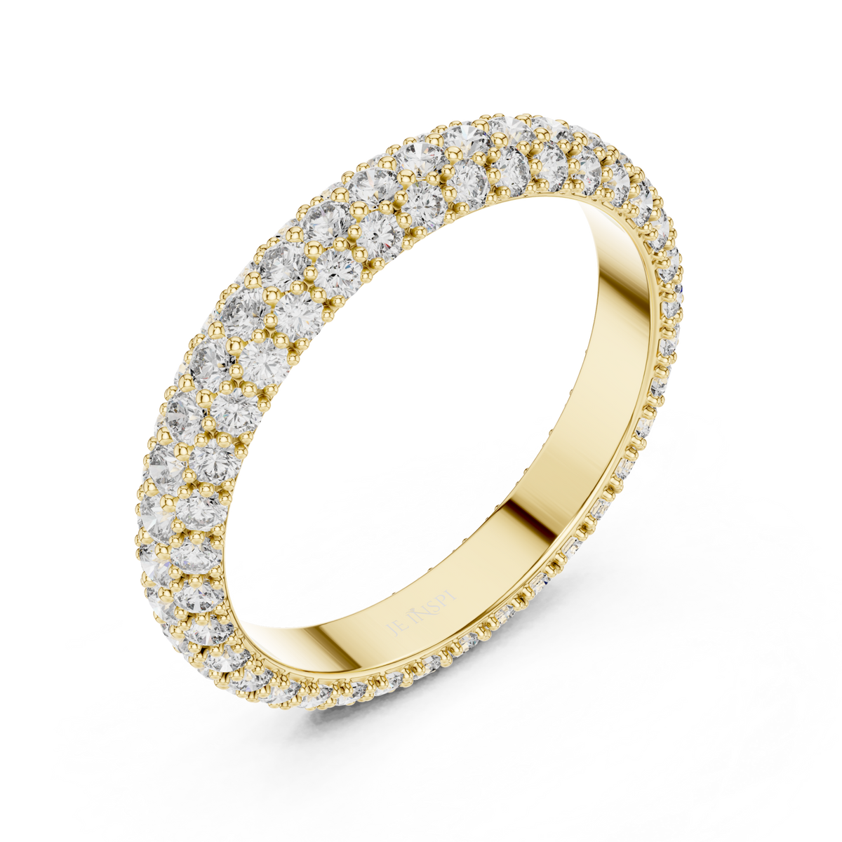 Gold Wide Three-Row Pave Dome Eternity Band Right View