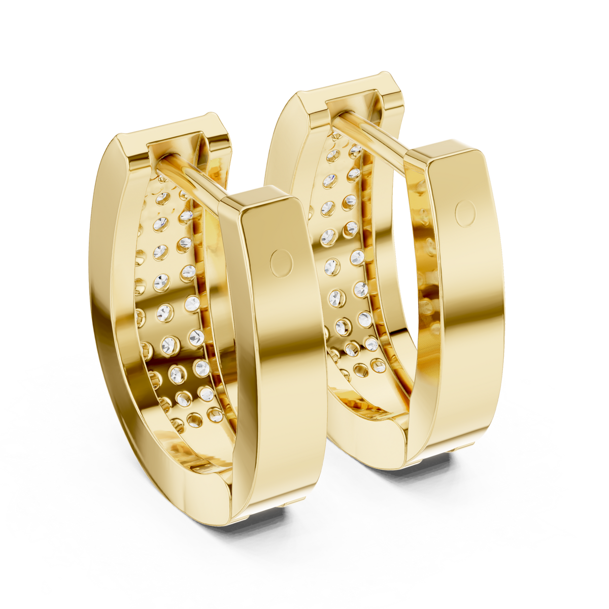  Gold Three-Row Pave Huggie Hoops Angle View