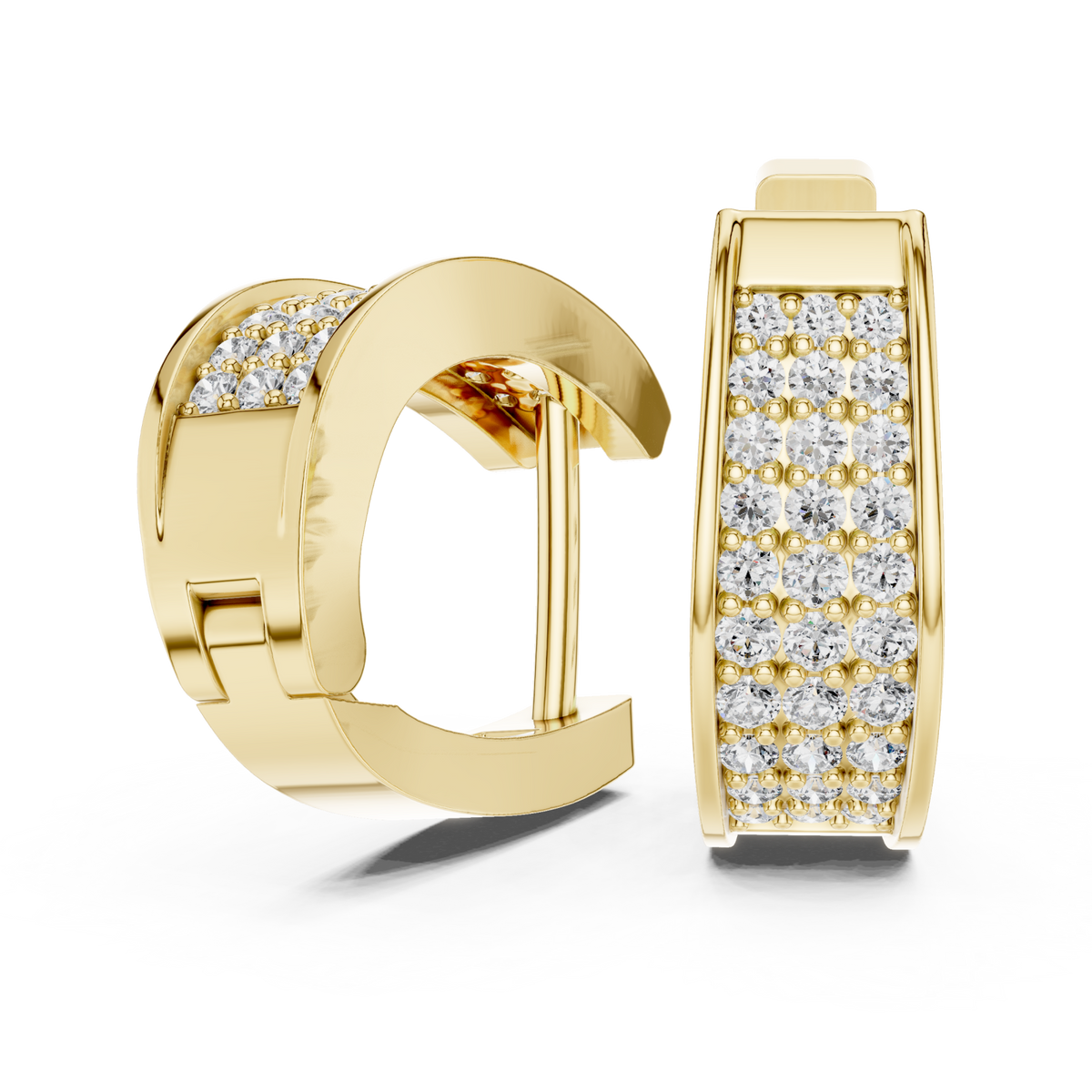  Gold Three-Row Pave Huggie Hoops Side View
