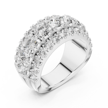Three-row round cluster band white gold front view